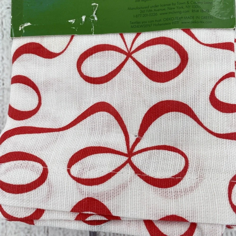 Kate Spade Napkins (Set of 4) White Red Bows Ribbons Valentines Holiday Cotton